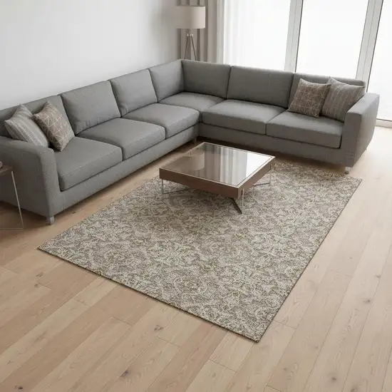 Coffee And Beige Medallion Washable Area Rug With UV Protection Photo 2