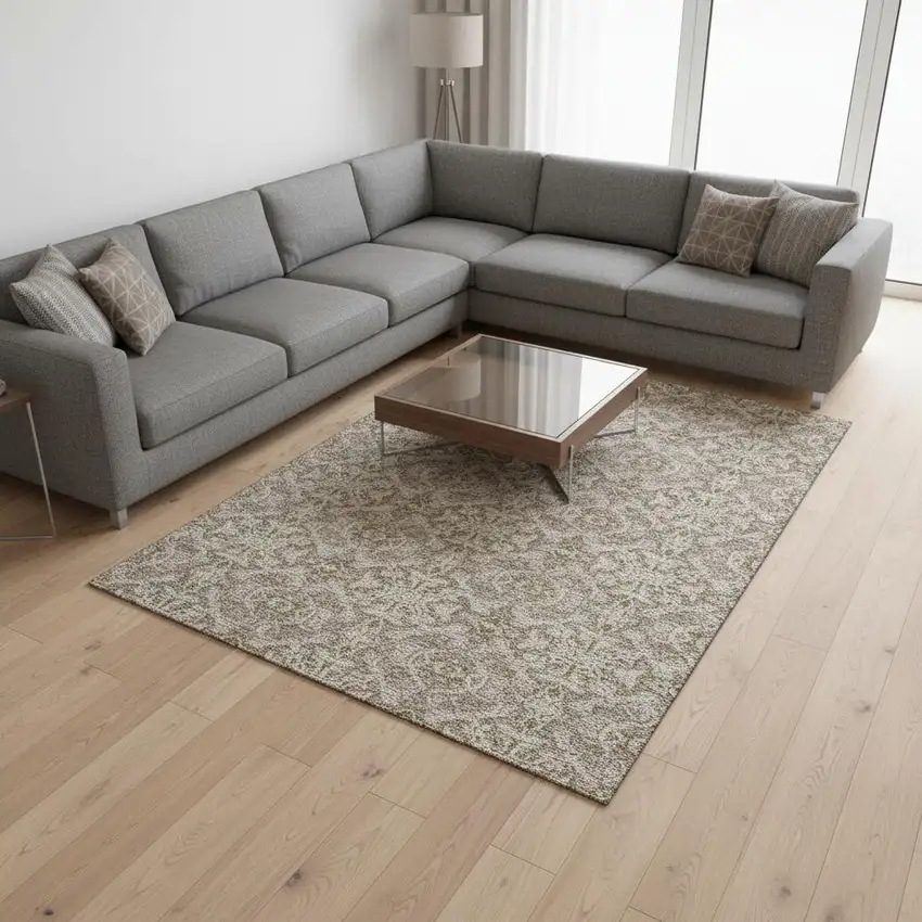 Coffee And Beige Medallion Washable Area Rug With UV Protection Photo 2