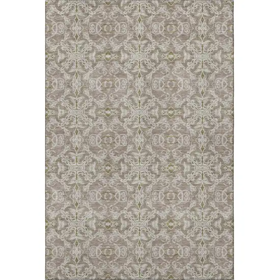 Coffee And Beige Medallion Washable Area Rug With UV Protection Photo 4