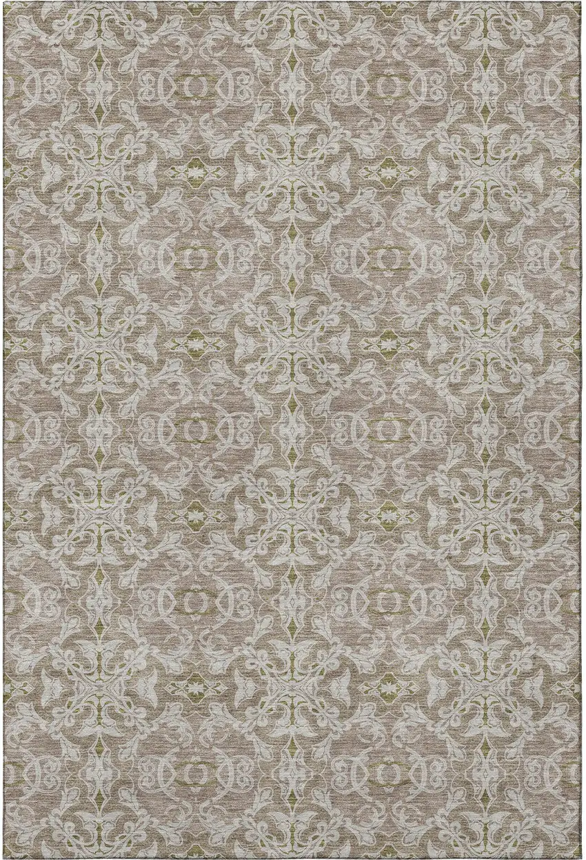 Coffee And Beige Medallion Washable Area Rug With UV Protection Photo 4