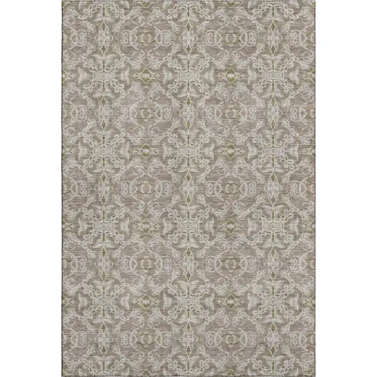 Coffee And Beige Medallion Washable Area Rug With UV Protection Photo 1