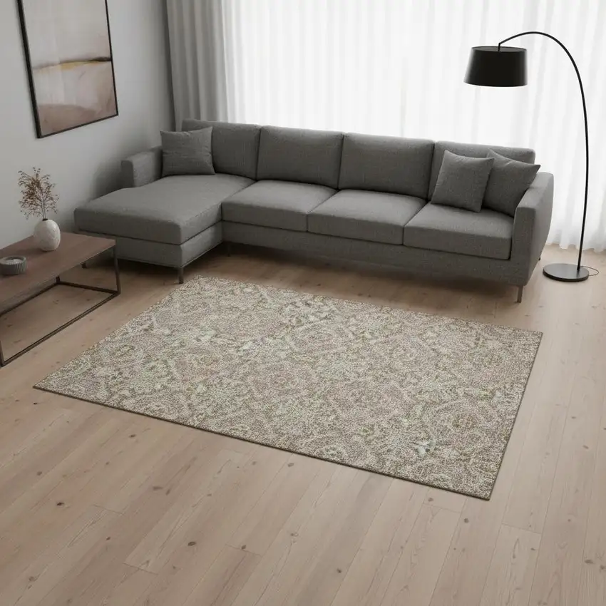 Coffee And Beige Medallion Washable Area Rug With UV Protection Photo 2