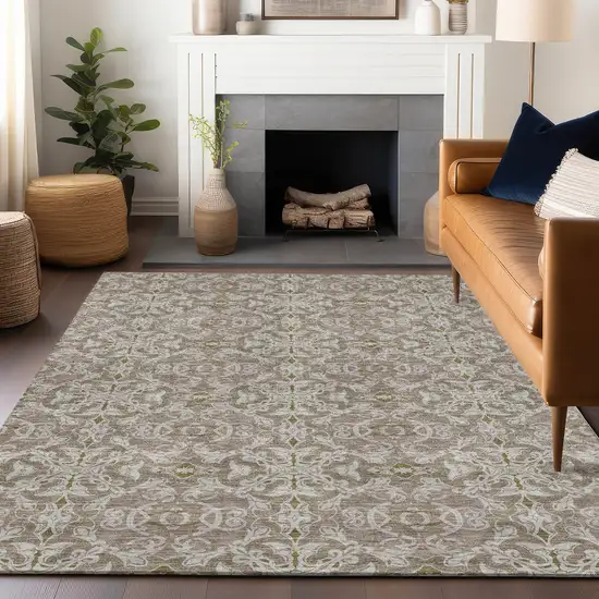 Coffee And Beige Medallion Washable Area Rug With UV Protection Photo 6