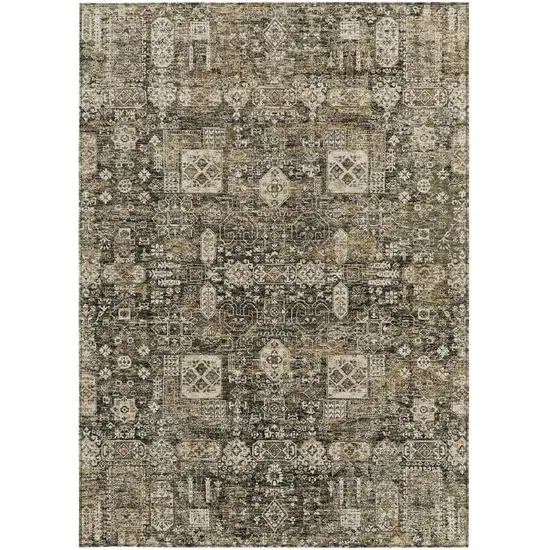 Coffee And Beige Oriental Washable Indoor Outdoor Area Rug Photo 7