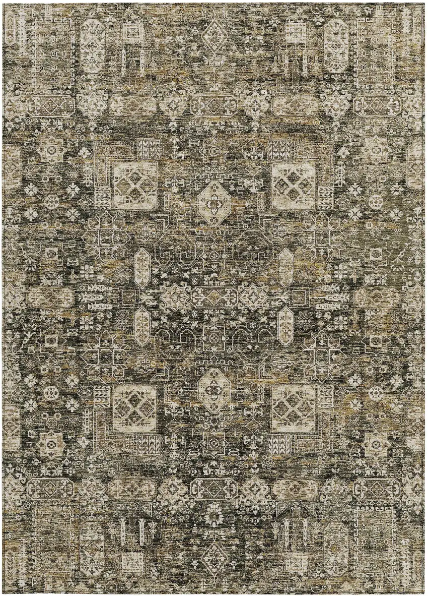 Coffee And Beige Oriental Washable Indoor Outdoor Area Rug Photo 7