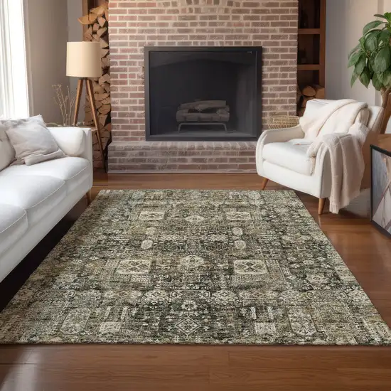 Coffee And Beige Oriental Washable Indoor Outdoor Area Rug Photo 9
