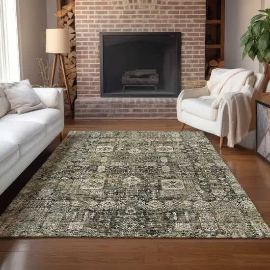 Coffee And Beige Oriental Washable Indoor Outdoor Area Rug Photo 9