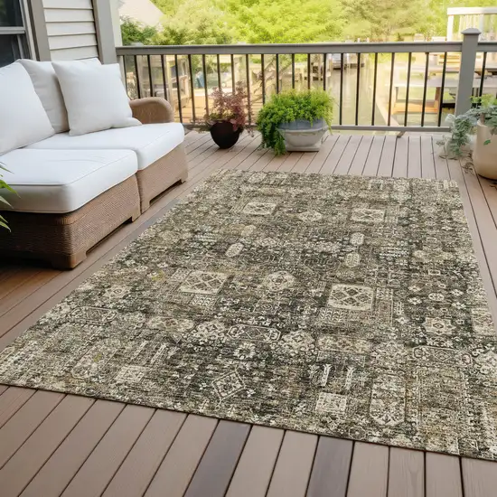 Coffee And Beige Oriental Washable Indoor Outdoor Area Rug Photo 8