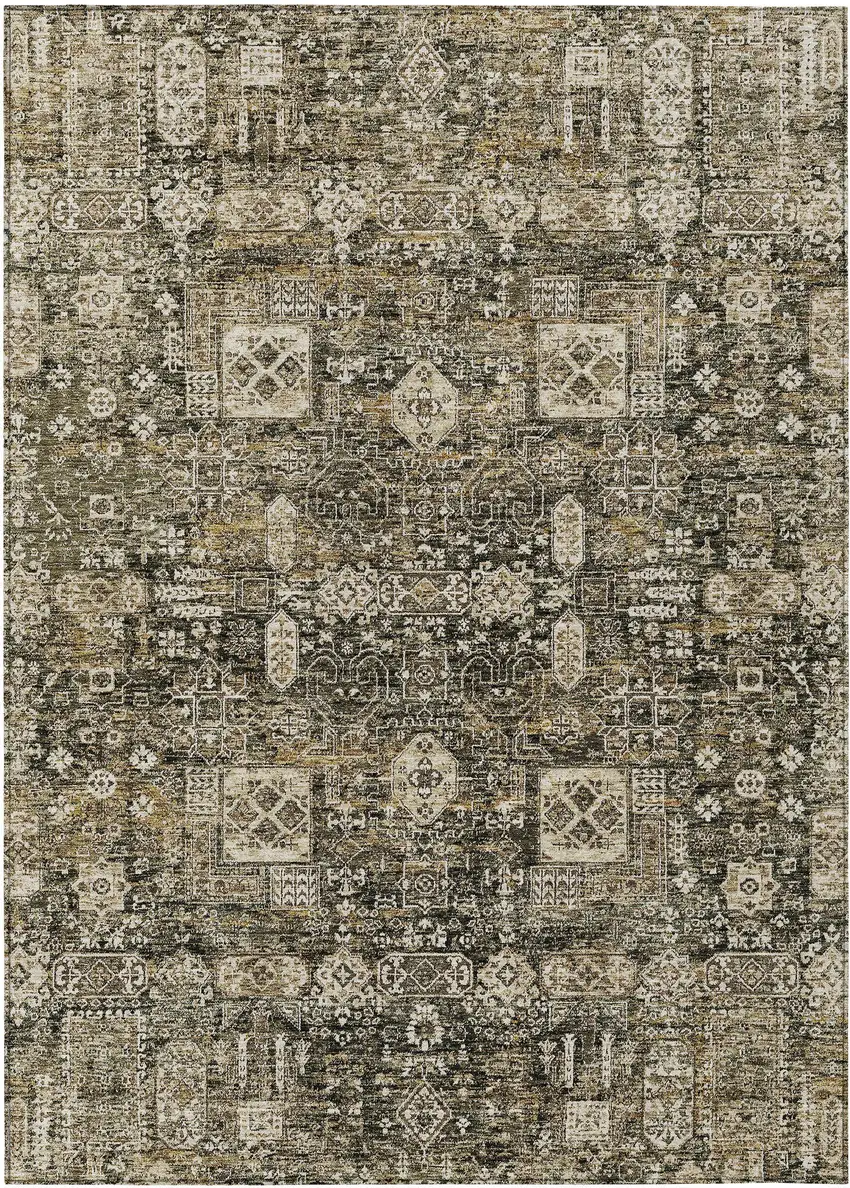 Coffee And Beige Oriental Washable Indoor Outdoor Area Rug Photo 2