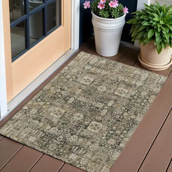 Coffee And Beige Oriental Washable Indoor Outdoor Area Rug Photo 1