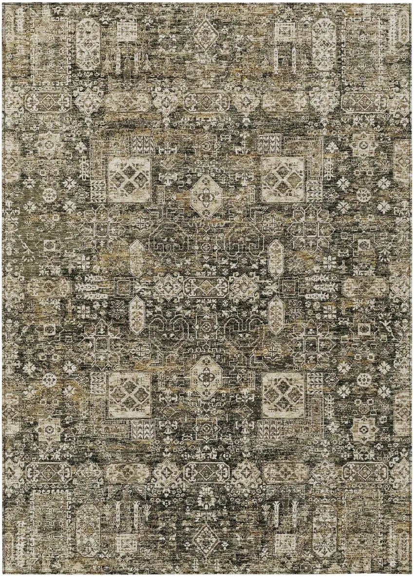 Coffee And Beige Oriental Washable Indoor Outdoor Area Rug Photo 1