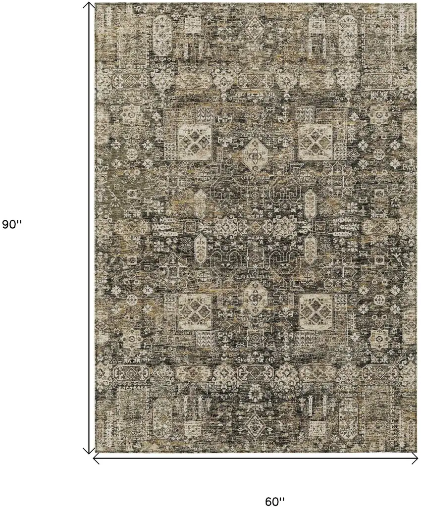 Coffee And Beige Oriental Washable Indoor Outdoor Area Rug Photo 3