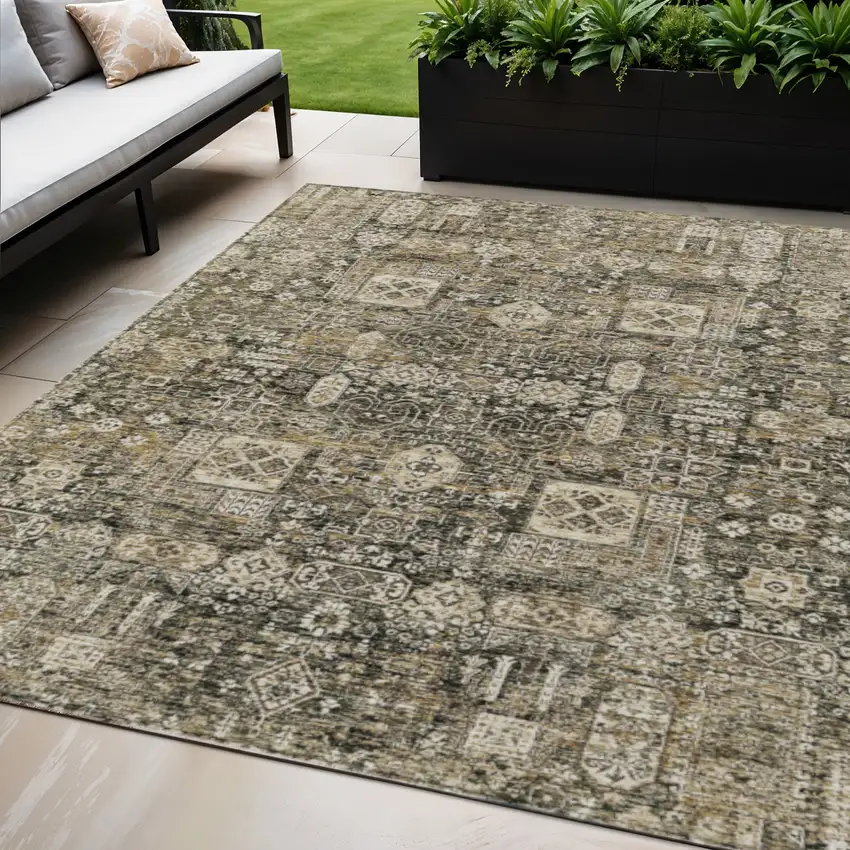 Coffee And Beige Oriental Washable Indoor Outdoor Area Rug Photo 1