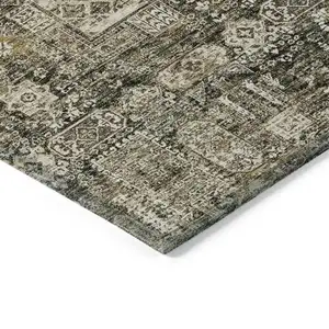 Photo of Coffee And Beige Oriental Washable Indoor Outdoor Area Rug