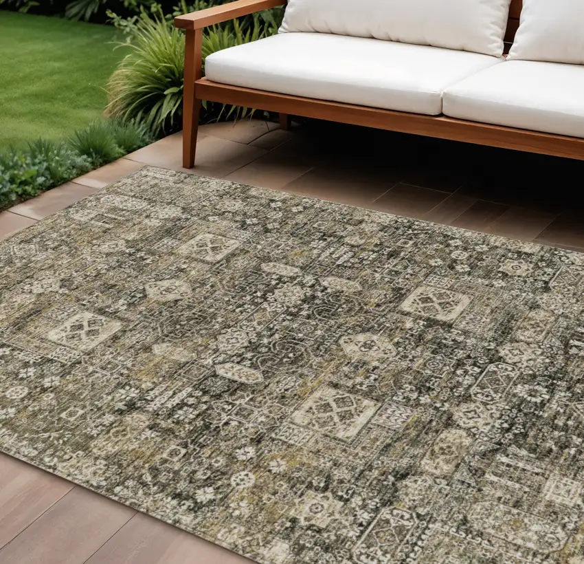 Coffee And Beige Oriental Washable Indoor Outdoor Area Rug Photo 1
