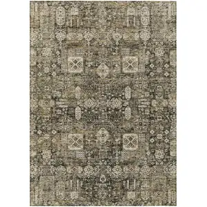 Photo of Coffee And Beige Oriental Washable Indoor Outdoor Area Rug