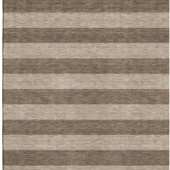 Coffee And Beige Striped Washable Area Rug With UV Protection Photo 3