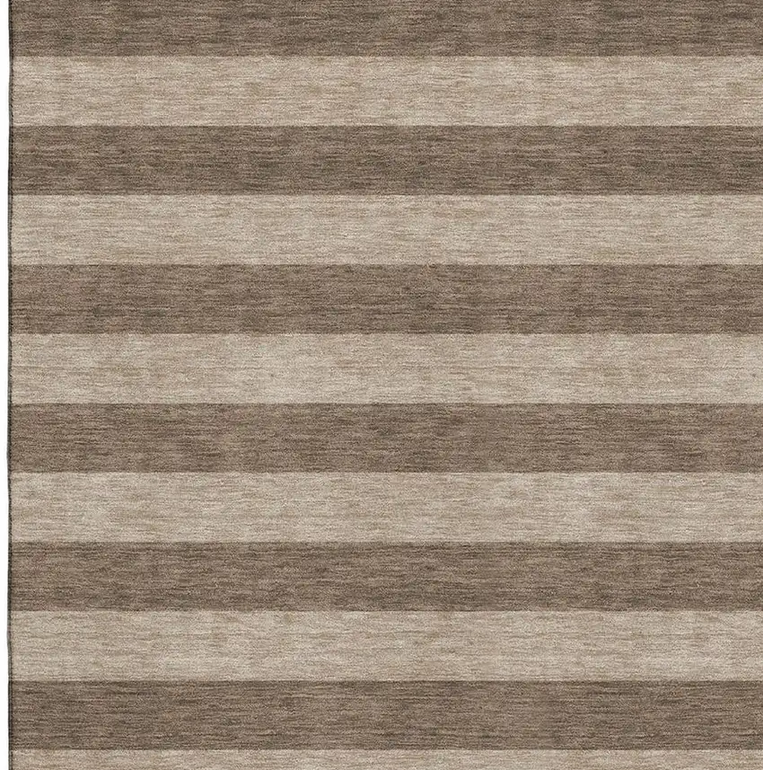 Coffee And Beige Striped Washable Area Rug With UV Protection Photo 3