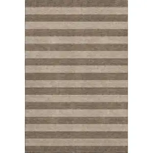 Photo of Coffee And Beige Striped Washable Area Rug With UV Protection