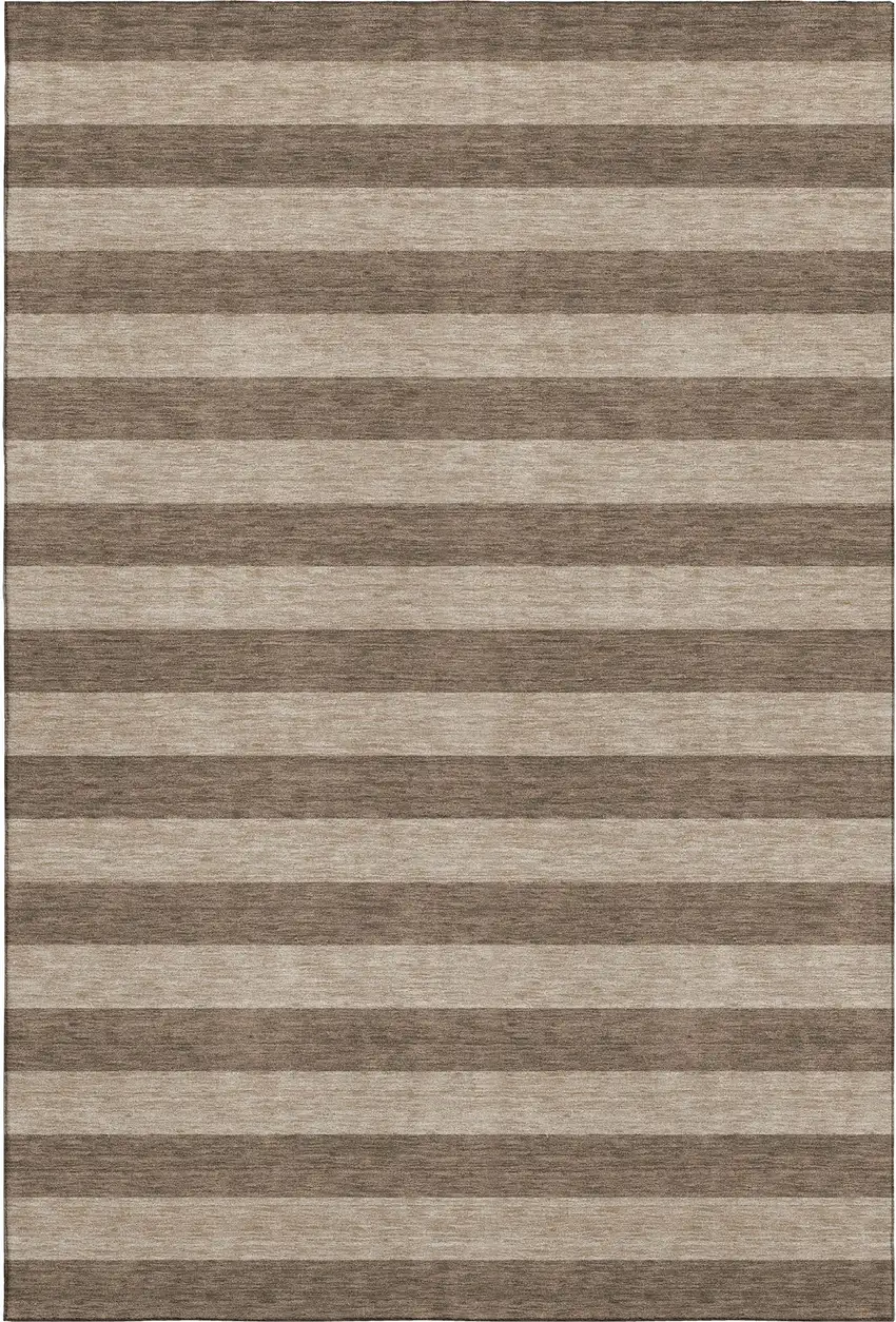 Coffee And Beige Striped Washable Area Rug With UV Protection Photo 1