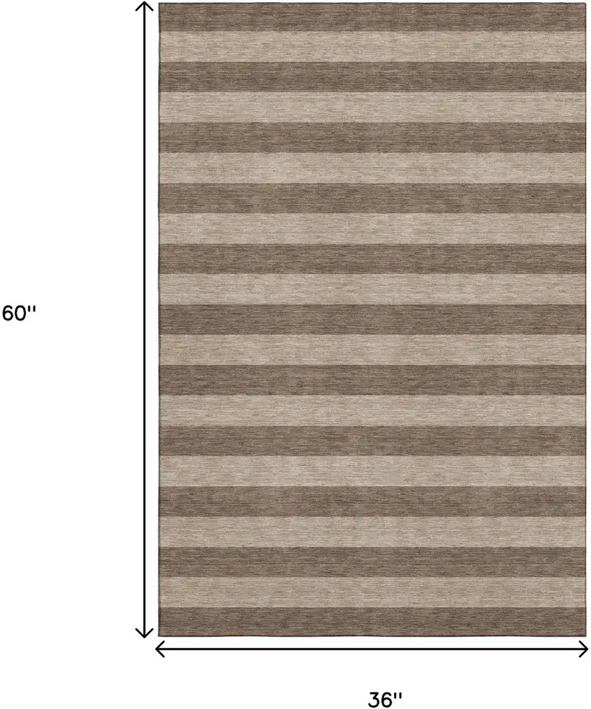 Coffee And Beige Striped Washable Area Rug With UV Protection Photo 7