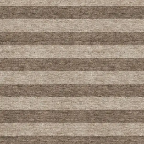 Coffee And Beige Striped Washable Area Rug With UV Protection Photo 3