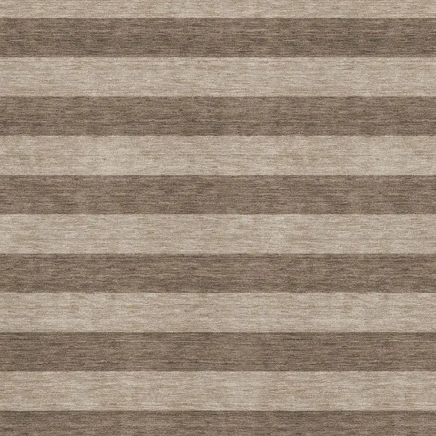 Coffee And Beige Striped Washable Area Rug With UV Protection Photo 3