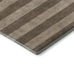 Photo of Coffee And Beige Striped Washable Area Rug With UV Protection