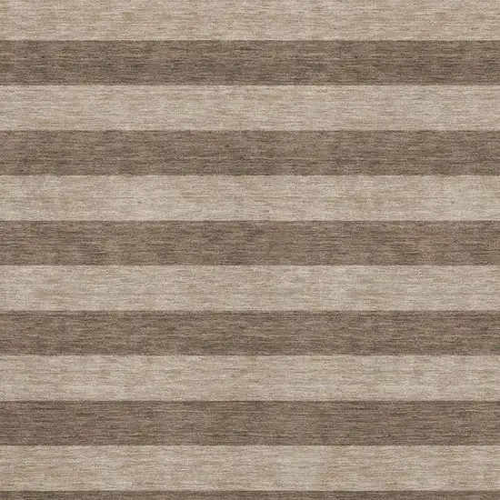 Coffee And Beige Striped Washable Area Rug With UV Protection Photo 3