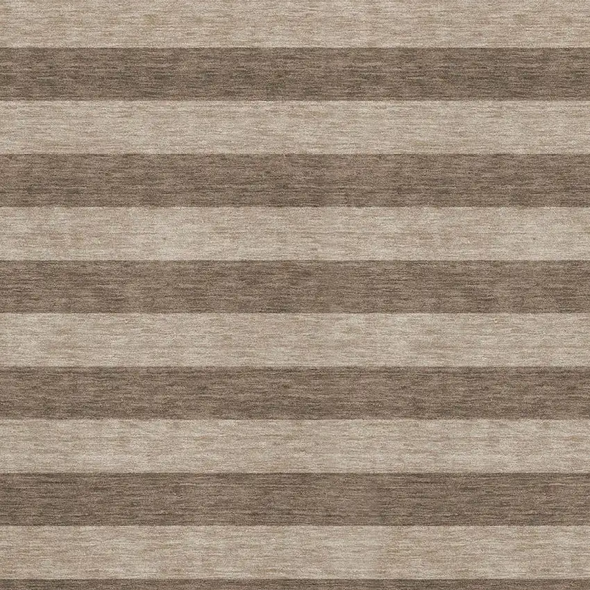 Coffee And Beige Striped Washable Area Rug With UV Protection Photo 3