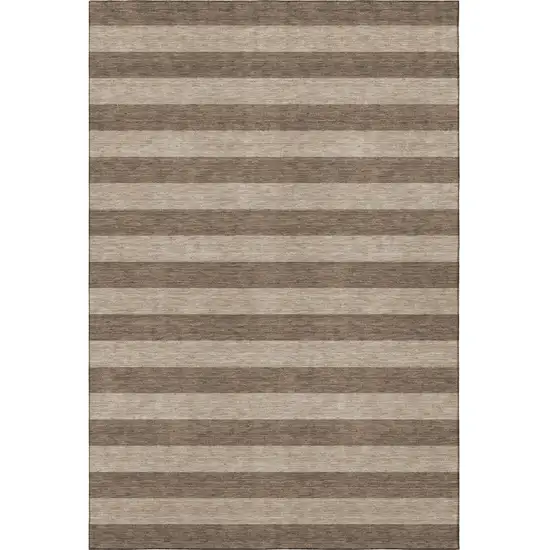Coffee And Beige Striped Washable Area Rug With UV Protection Photo 4