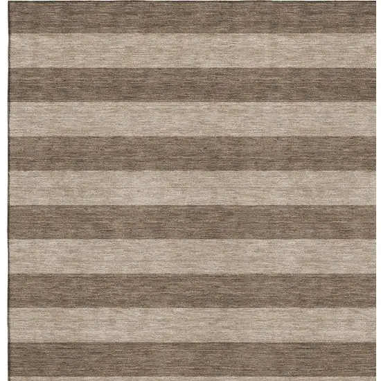 Coffee And Beige Striped Washable Area Rug With UV Protection Photo 3