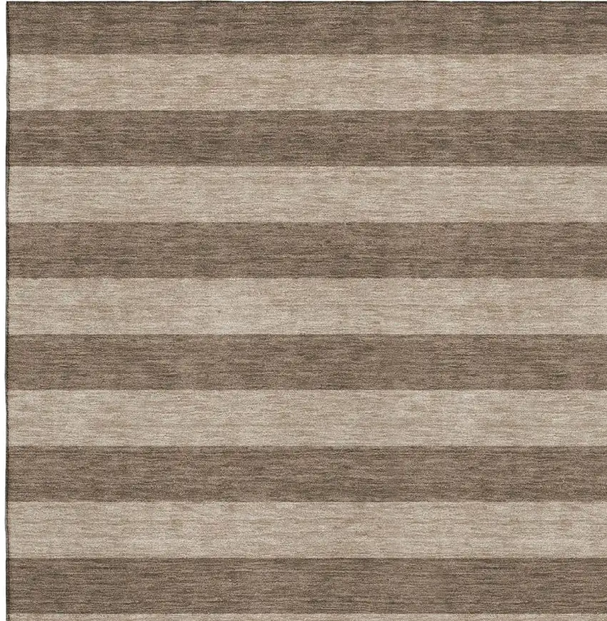 Coffee And Beige Striped Washable Area Rug With UV Protection Photo 3