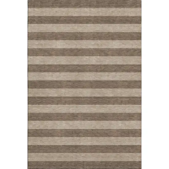 Coffee And Beige Striped Washable Area Rug With UV Protection Photo 1