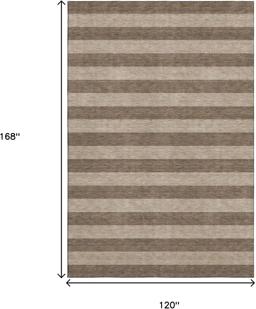 Coffee And Beige Striped Washable Area Rug With UV Protection Photo 3