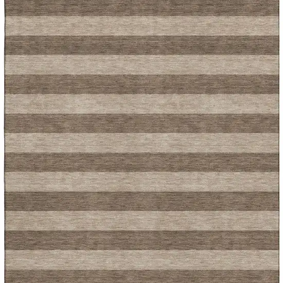 Coffee And Beige Striped Washable Area Rug With UV Protection Photo 3