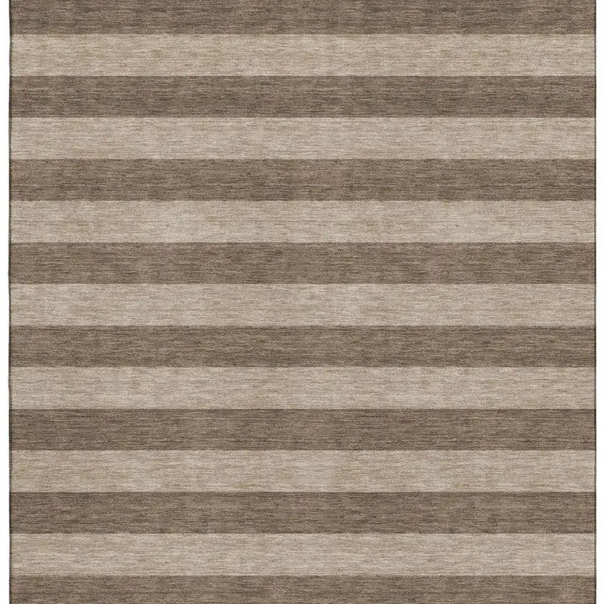 Coffee And Beige Striped Washable Area Rug With UV Protection Photo 3