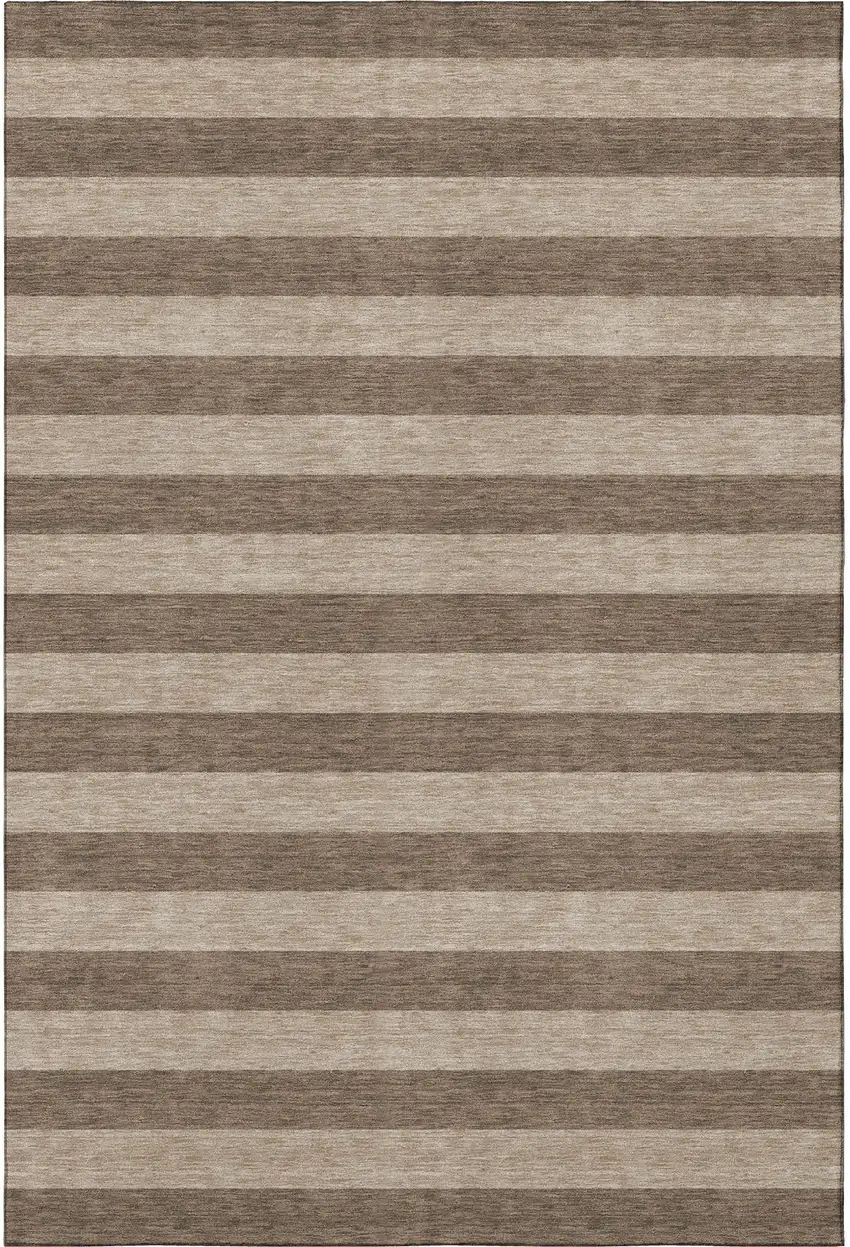 Coffee And Beige Striped Washable Area Rug With UV Protection Photo 4