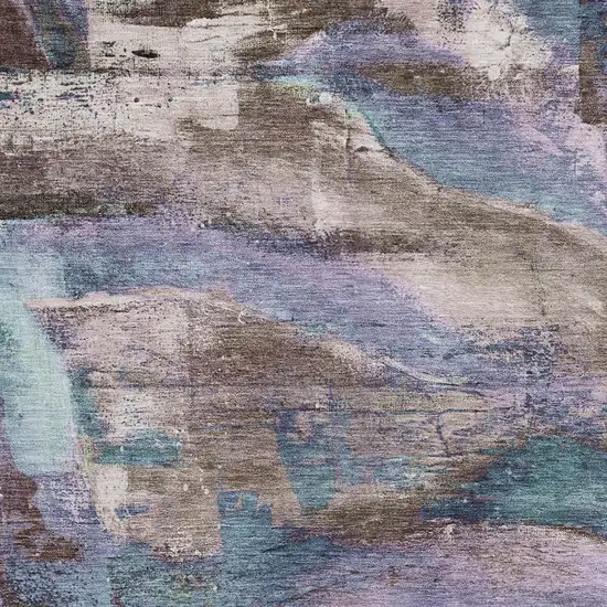 Coffee And Blue Abstract Washable Area Rug With UV Protection Photo 3