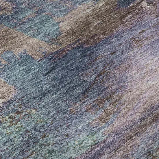 Coffee And Blue Abstract Washable Area Rug With UV Protection Photo 8