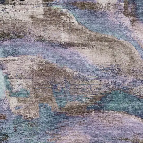 Coffee And Blue Abstract Washable Area Rug With UV Protection Photo 3
