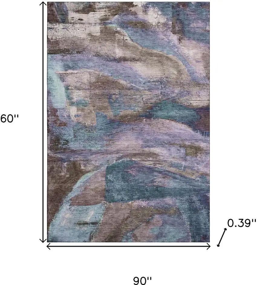 Coffee And Blue Abstract Washable Area Rug With UV Protection Photo 9