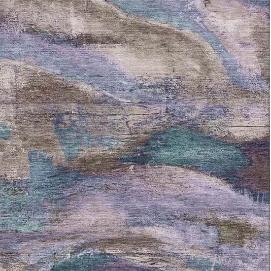 Coffee And Blue Abstract Washable Area Rug With UV Protection Photo 3