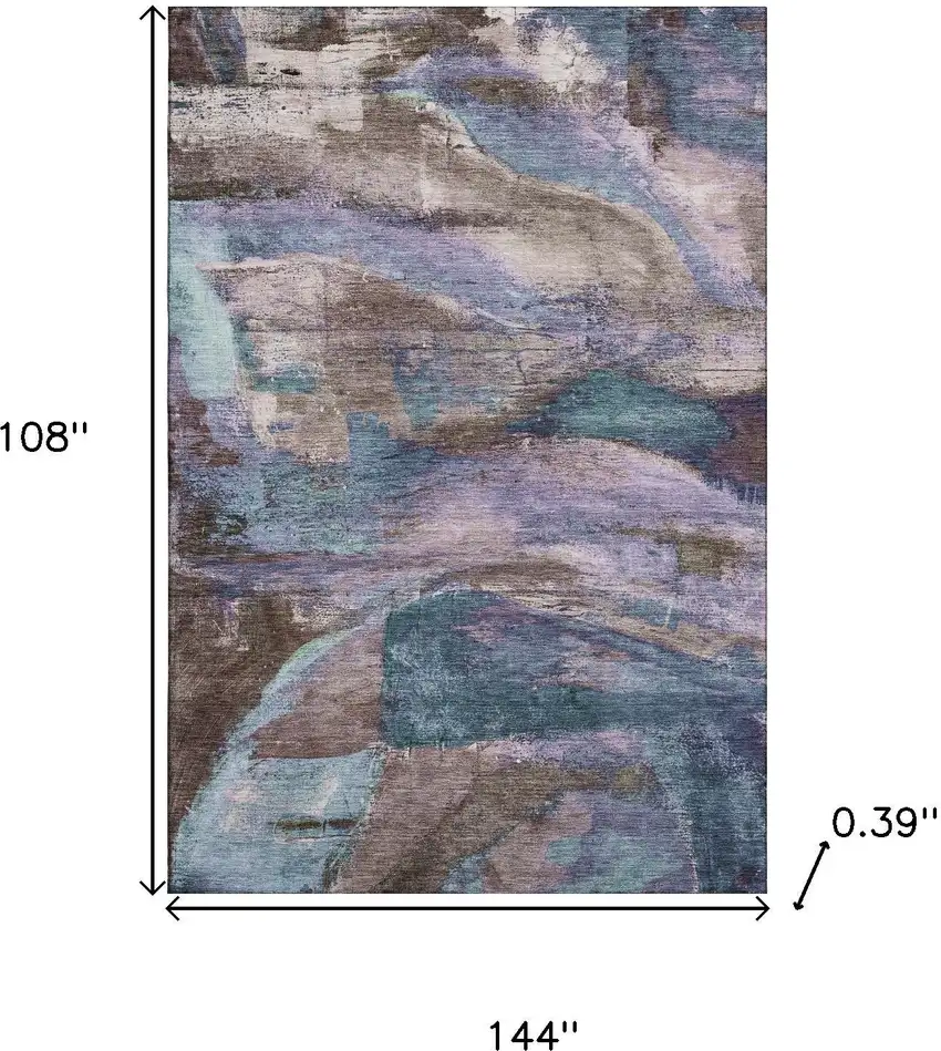 Coffee And Blue Abstract Washable Area Rug With UV Protection Photo 9