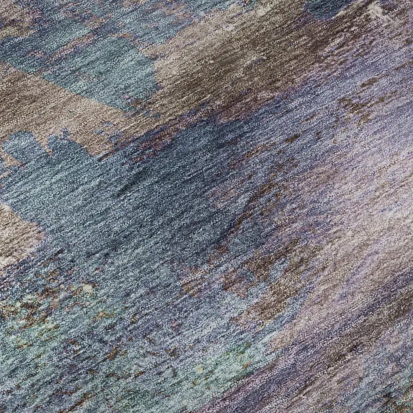 Coffee And Blue Abstract Washable Area Rug With UV Protection Photo 8