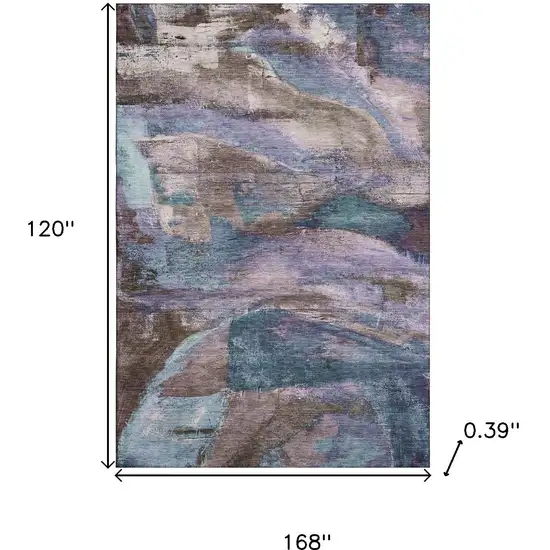 Coffee And Blue Abstract Washable Area Rug With UV Protection Photo 9
