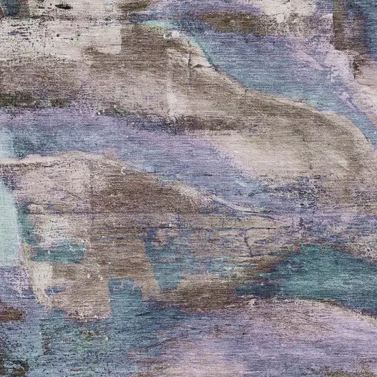 Coffee And Blue Abstract Washable Area Rug With UV Protection Photo 3