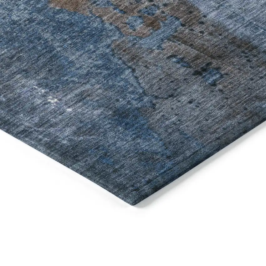 Coffee And Blue Abstract Washable Indoor Outdoor Area Rug Photo 9