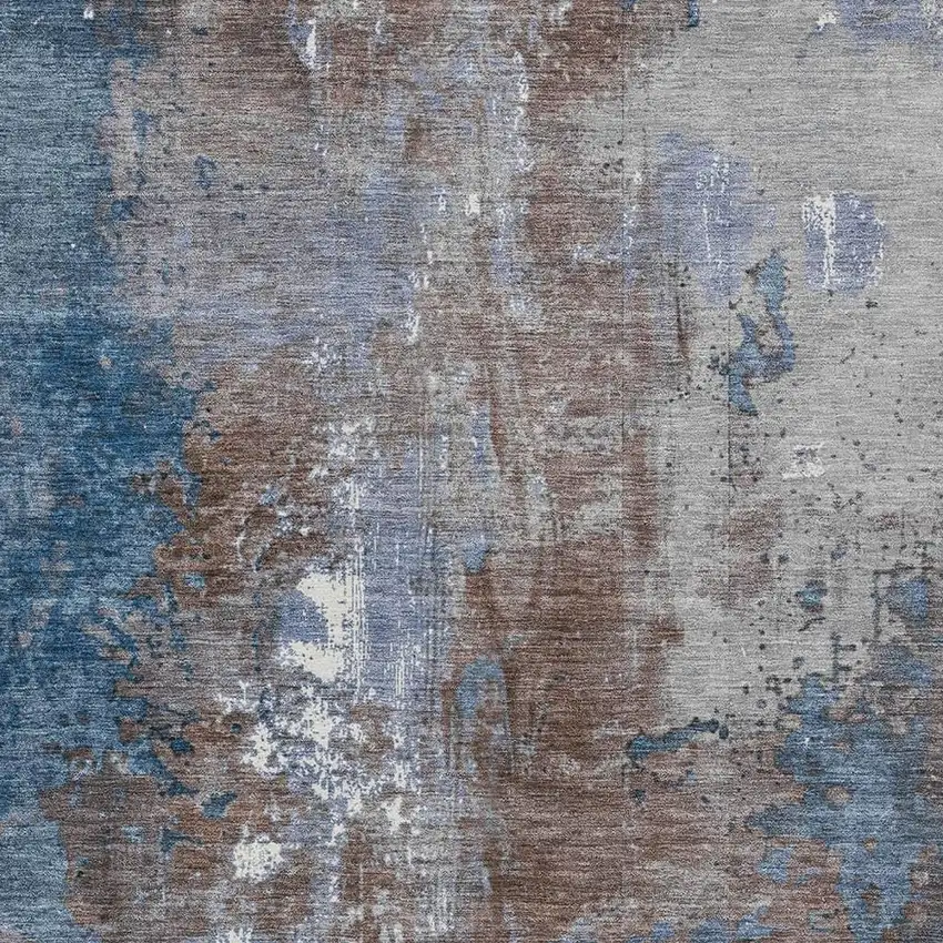 Coffee And Blue Abstract Washable Indoor Outdoor Area Rug Photo 3