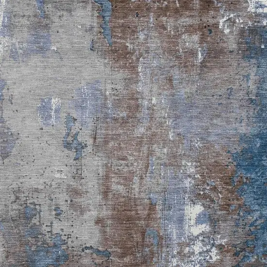 Coffee And Blue Abstract Washable Indoor Outdoor Area Rug Photo 3